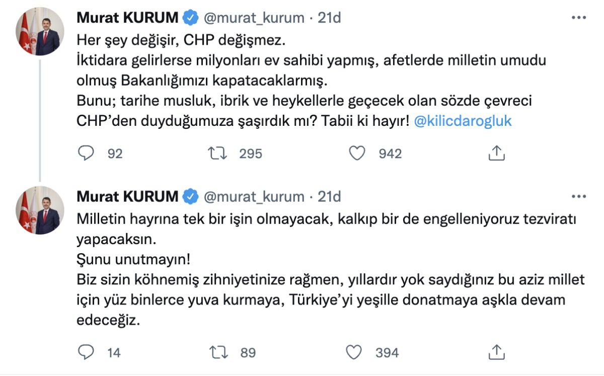  Murat Kurum'dan Kılıçdaroğlu'na: Her şey değişir, CHP değişmez