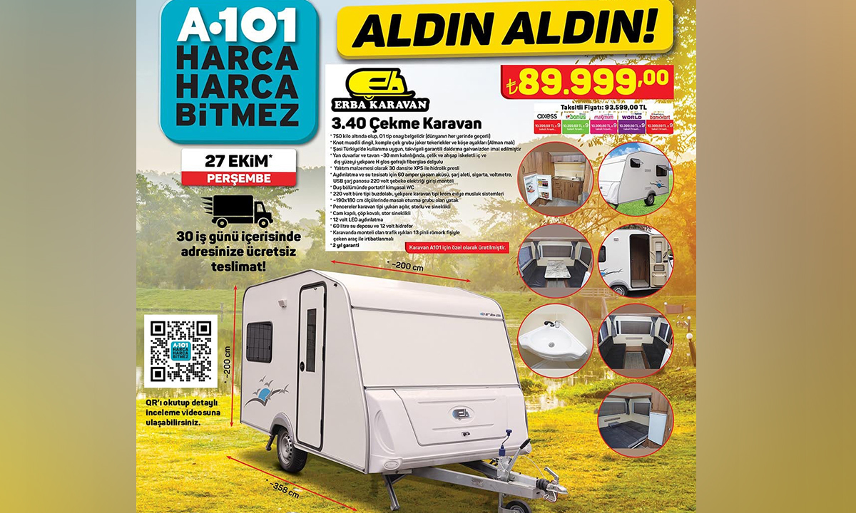 A101 bu seferde karavan satacak. Tatilcilere ve kampçılara büyük sürpriz.  A101 27 Ekim 2022 aktüel ürünleri