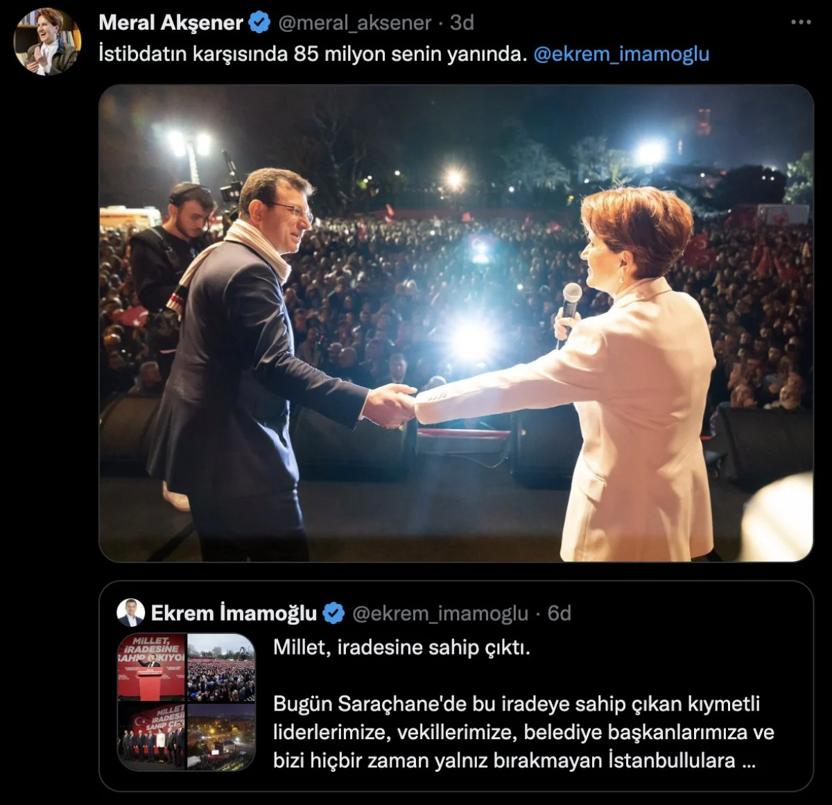 Meral Akşener'den İmamoğlu'na: Türkiye senin yanında