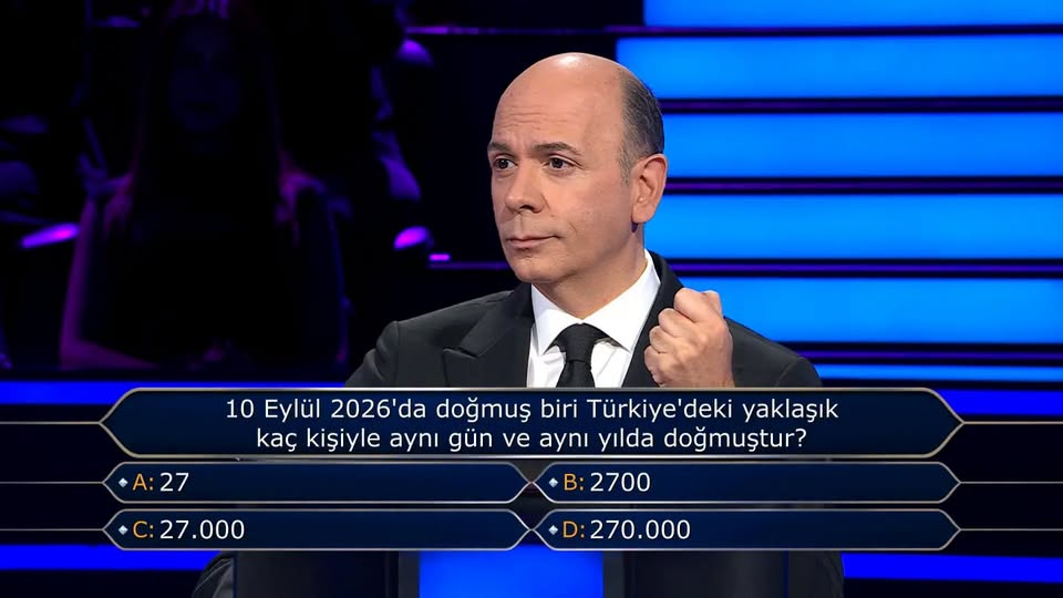 10 Eylül 2026'da doğmuş biri Türkiye'deki yaklaşık kaç kişiyle aynı gün ve aynı yılda doğmuştur?